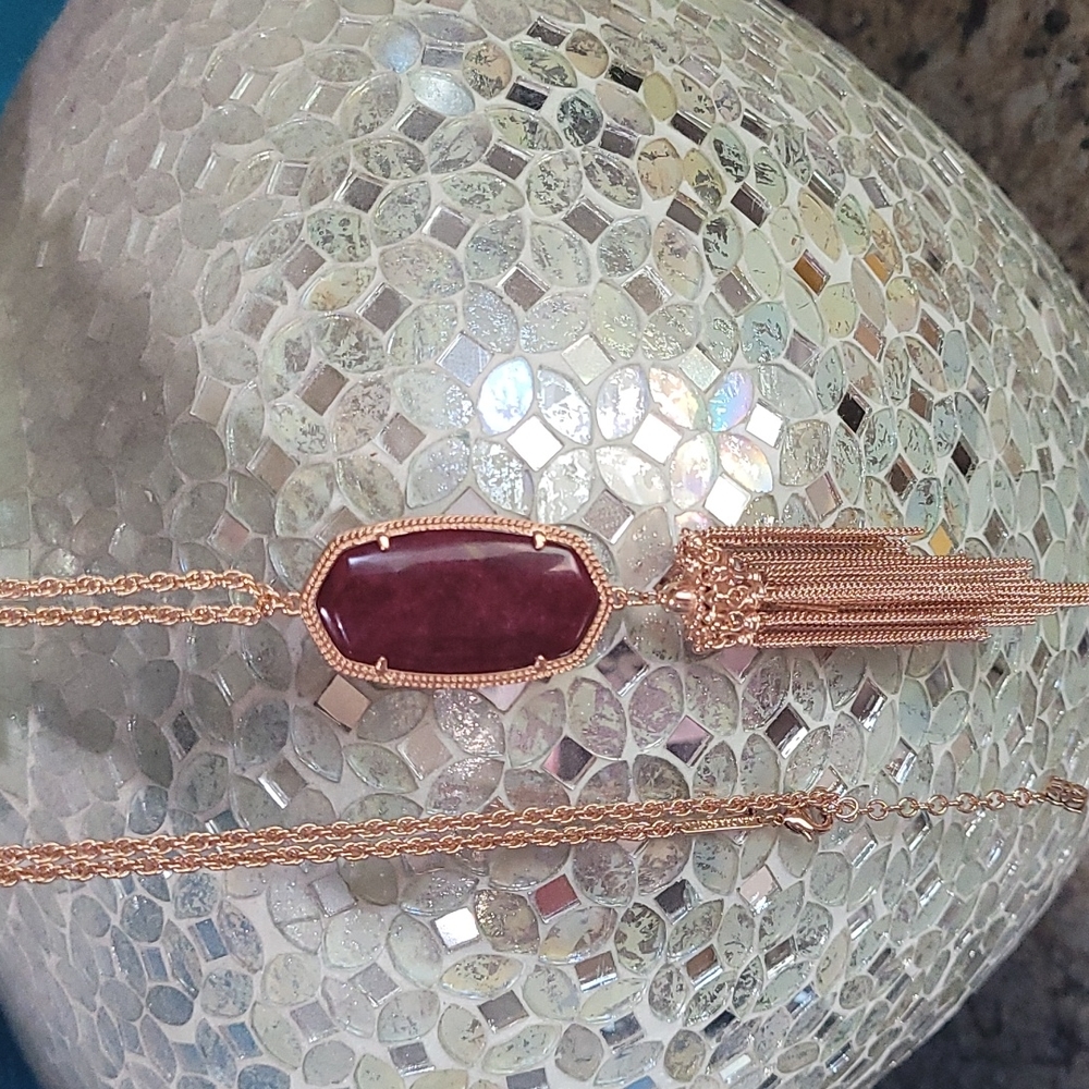 Kendra Scott Maroon Rose Gold Long Necklace Custom